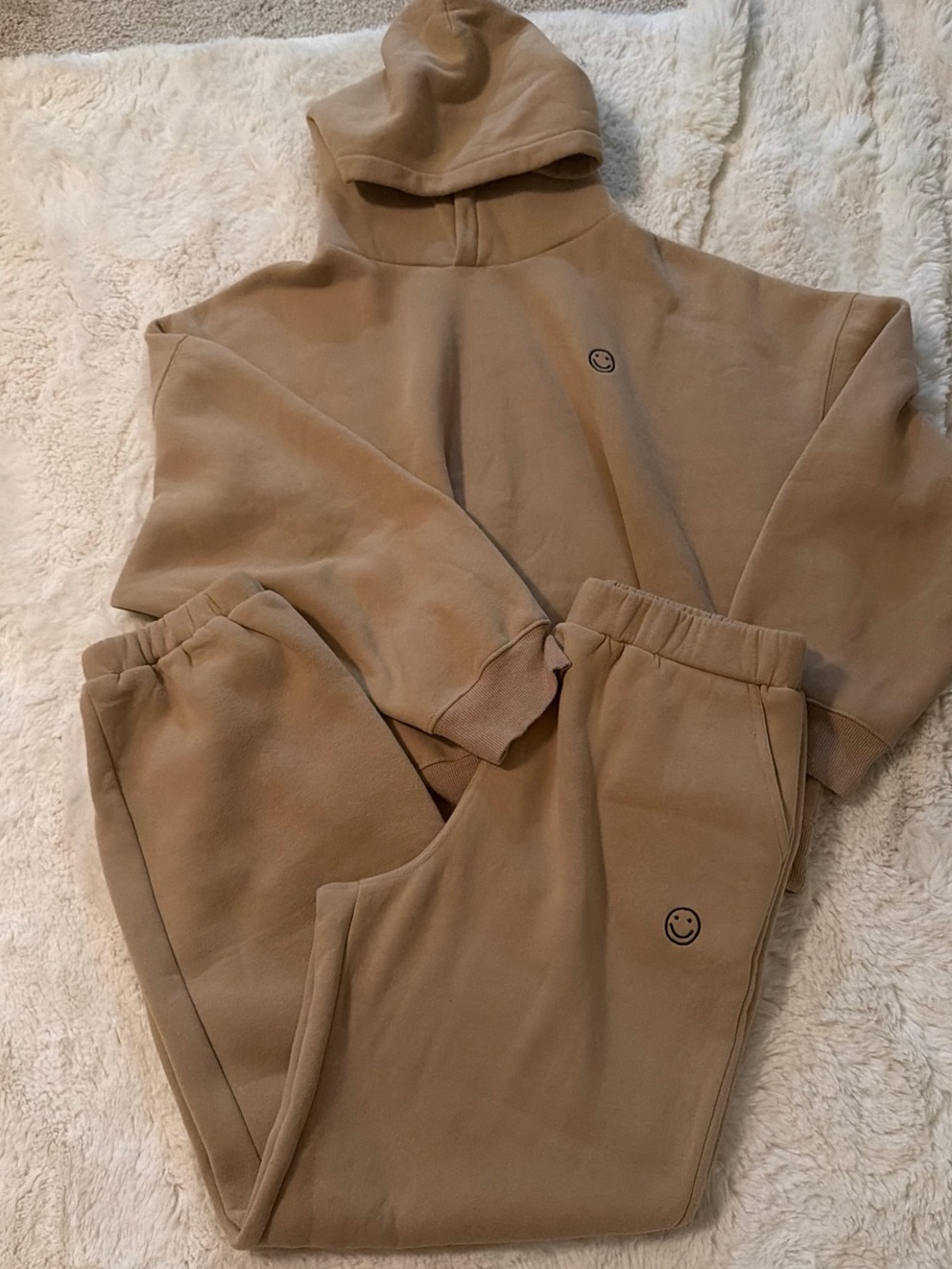 Relaxed Tan Hoodie with Smiley Detail - Women